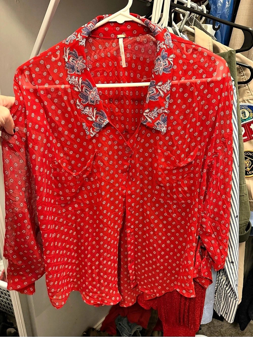 Free People Easy Rider Bandana Print Button-Down Red Blouse